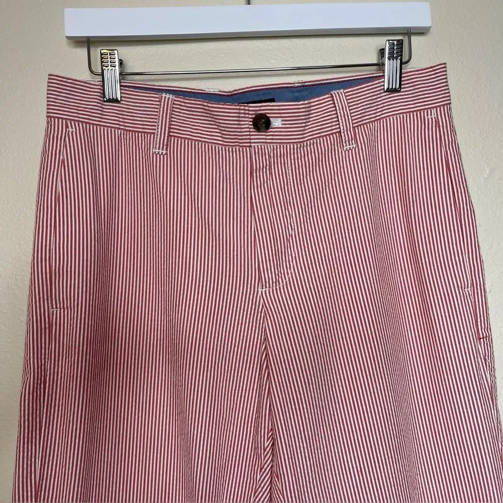 Izod Red White Stripe Seersucker Cotton Mens Flat Front Pant 30/32 Preppy Twee
